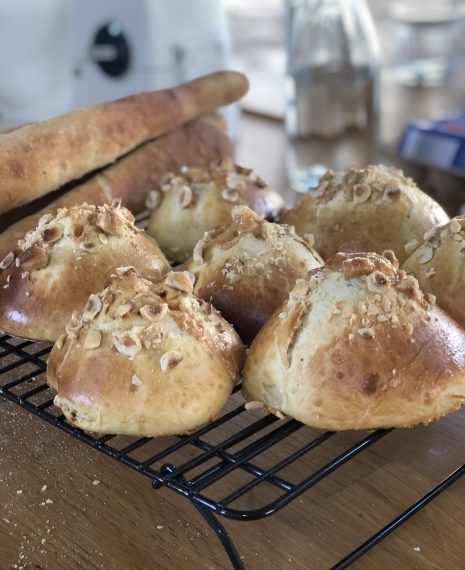 salted carmale brioche with nuts on