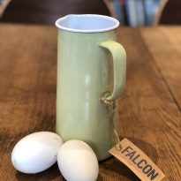 enamel jug in palest pastel green