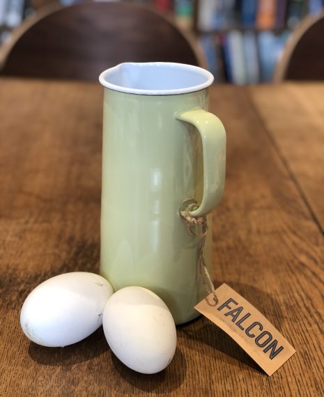 enamel jug in palest pastel green