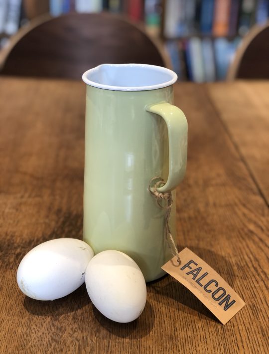 enamel jug in palest pastel green