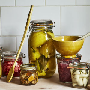 jars of colourful fermented foods