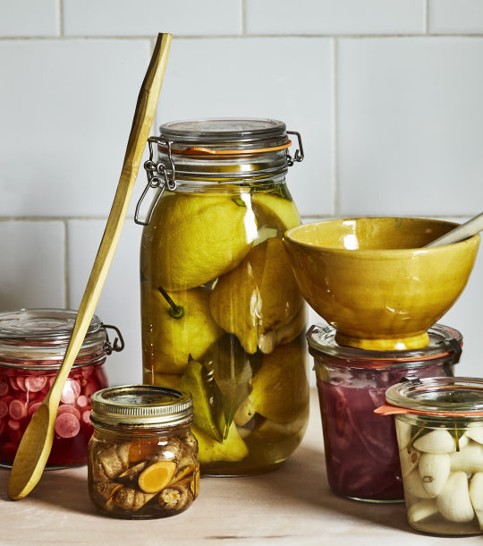 jars of colourful fermented foods