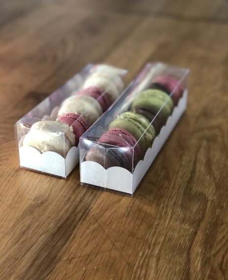 long tray package of homemade macarons